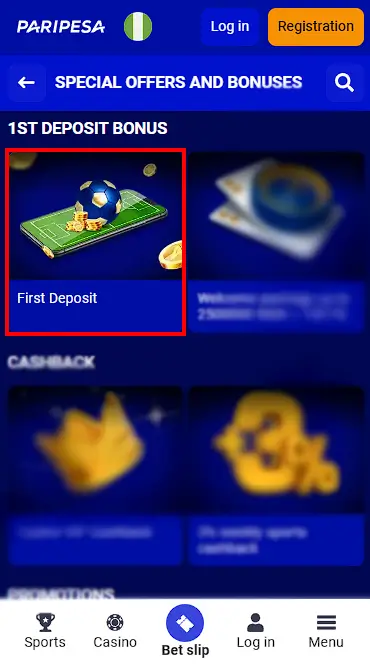 Paripesa first deposit bonus