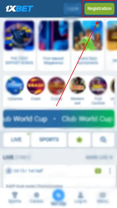 1xBet Registration Button