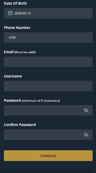 Registration form on the Betfarm website