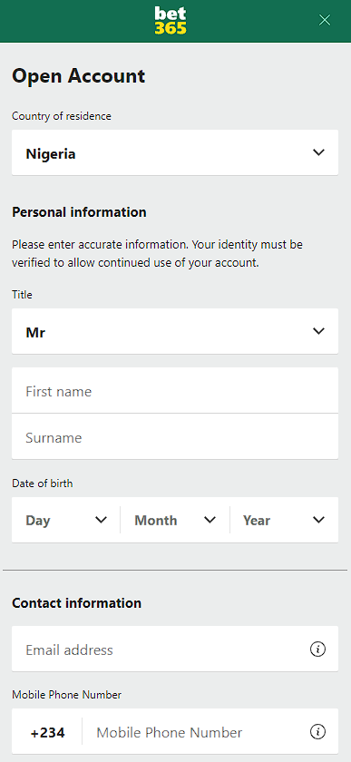 Bet365 registration form