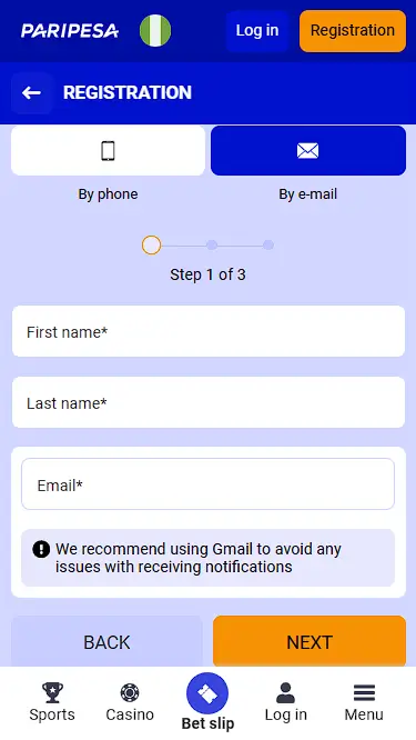 PariPesa Registration by Email