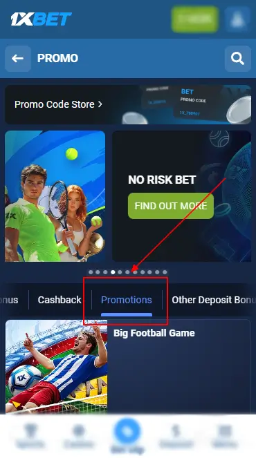 1xBet Promotions Button