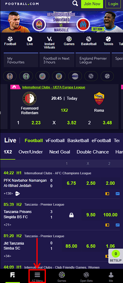 Football.com mobile site