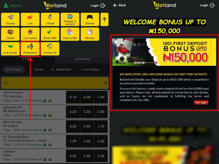 Welcome bonus on Betland website