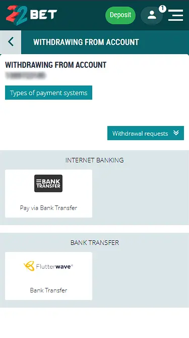 22Bet Withdrawal Options
