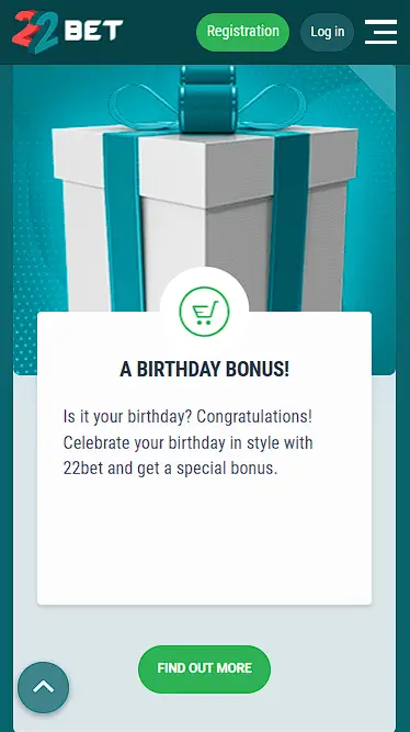 22Bet Birthday Bonus