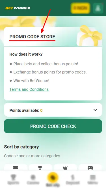 Betwinner Promo Code Store Page