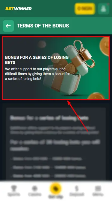 Betwinner Bonus for Losing Bets