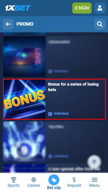 1xBet Bonus for a Series of Losing Bets
