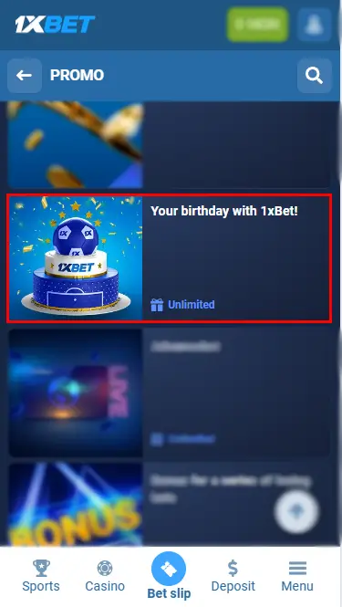 1xBet Birthday Bonus