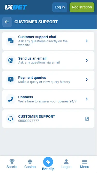 1xbet customer support