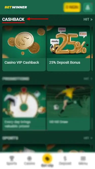 Betwinner Cashback Bonuses