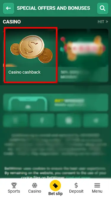 betwinner casino cashback