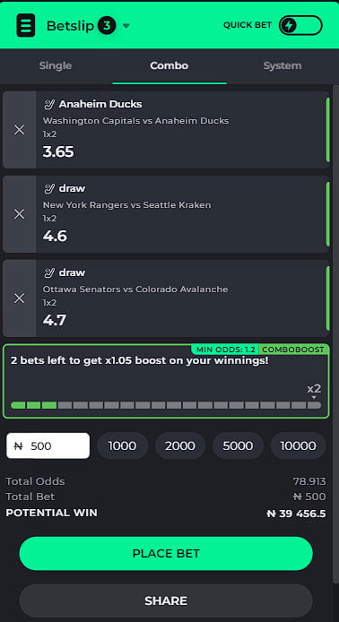 Single bet, combo and system