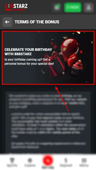 888Starz Birthday Bonus