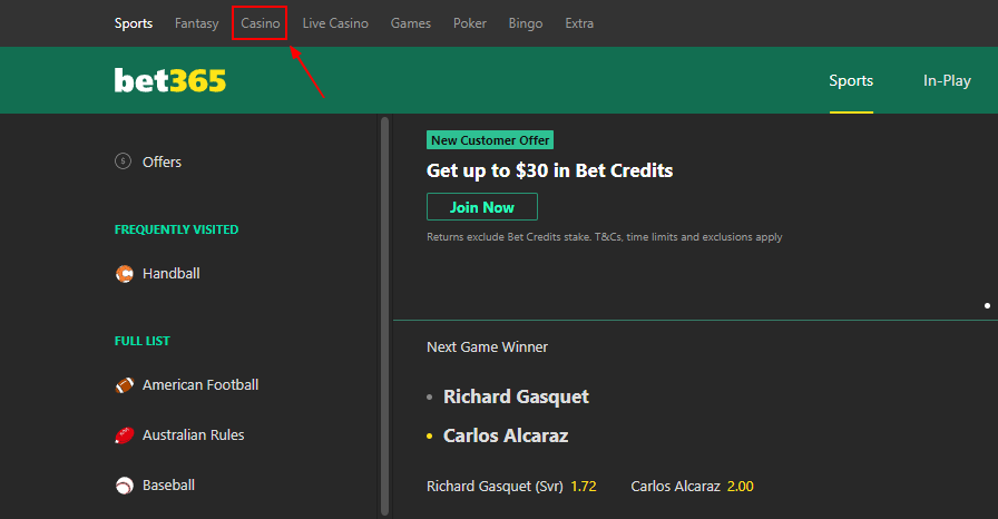 Bet365 Casino Section