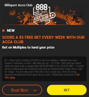 Score a $5 free bet every week with our ACCA club