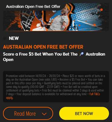 Australian open free bet offer