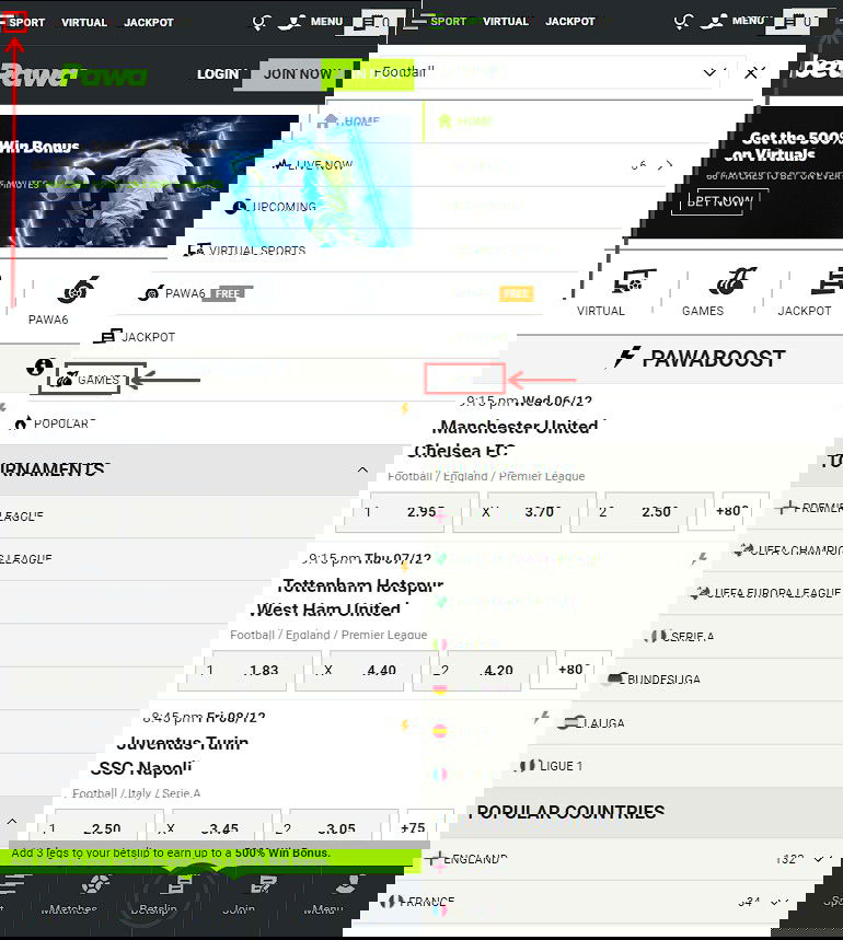 How to find virtual games in betPawa