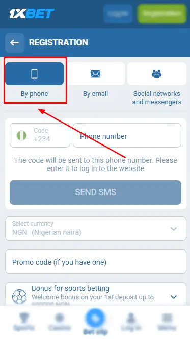 1xBet - Registration By Phone In Mobile App