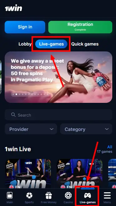 1win iOS App Nigeria - Live Games