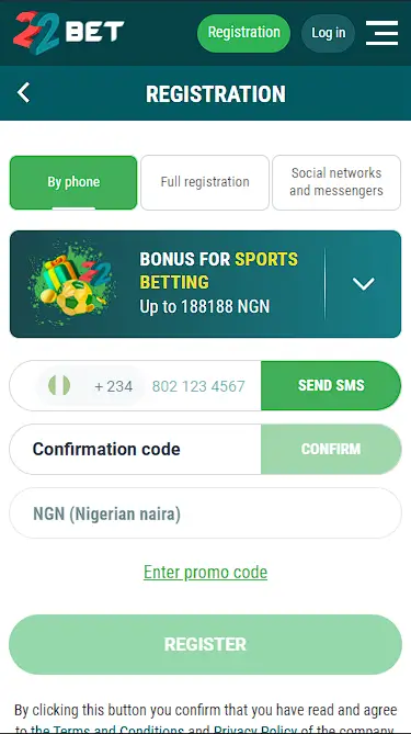 22bet registration