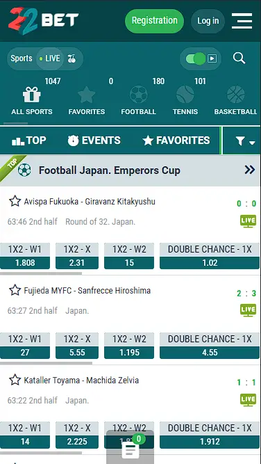 22bet live betting