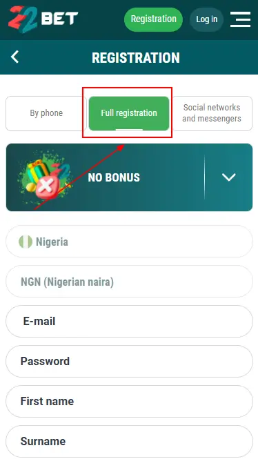 22Bet Nigeria Registration By Full Form