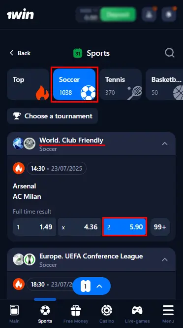 1win Betting on the Soccer