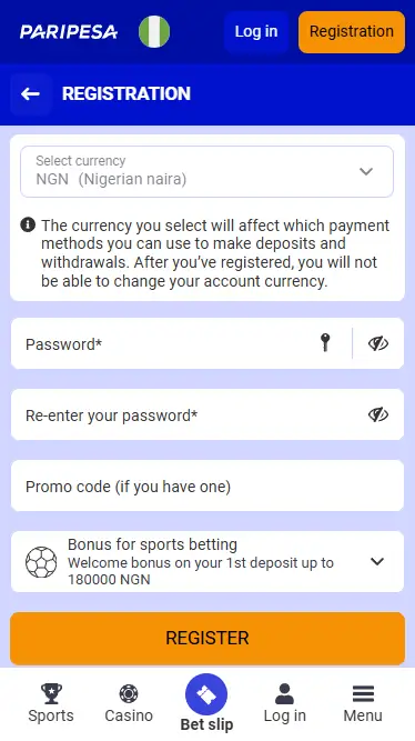 Paripesa Registration Process via Email: Third Step