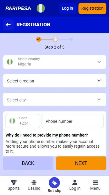 Paripesa Registration Process via Email: Second Step