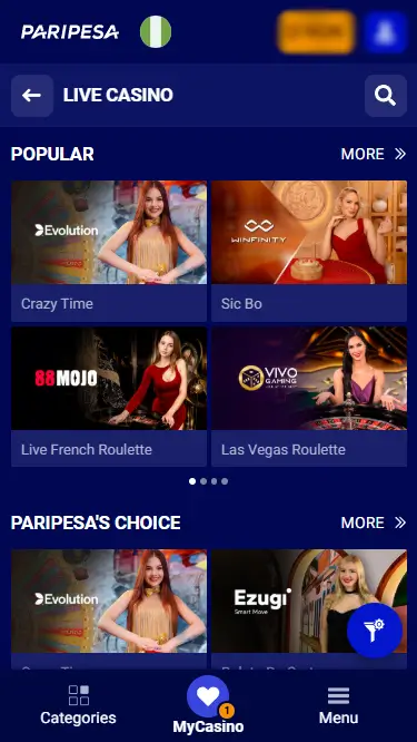Paripesa Live Casino