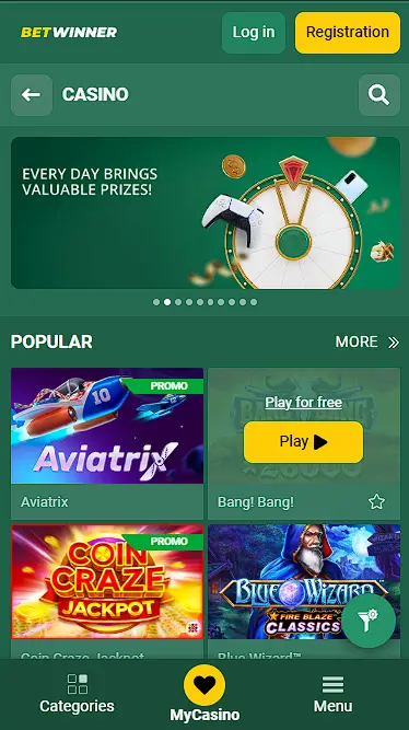 Betwinner Casino Page