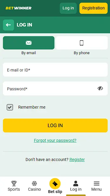 Betwinner Login Form