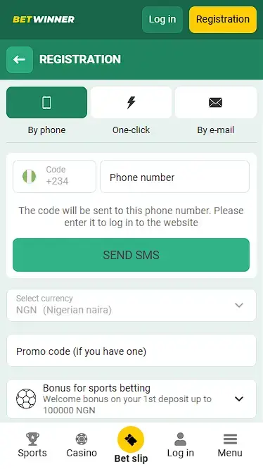 Betwinner Registration Form