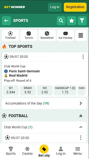 Betwinner Sports Page
