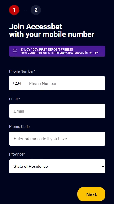 Accessbet Registration Form