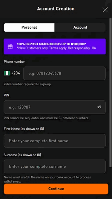 LiveScore Bet registration form