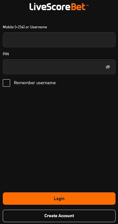 LiveScore Bet login form Nigeria
