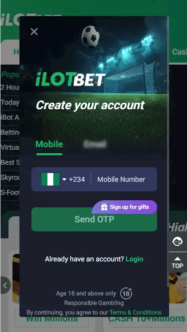 ILOTbet registration via phone number