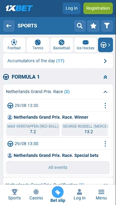 1xbet Formula 1 Betting Page