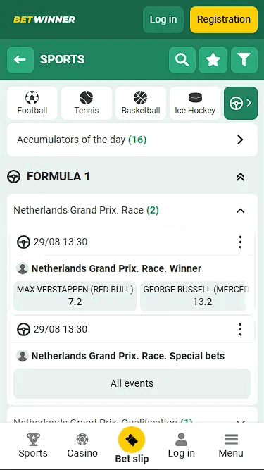 Betwinner F1 betting