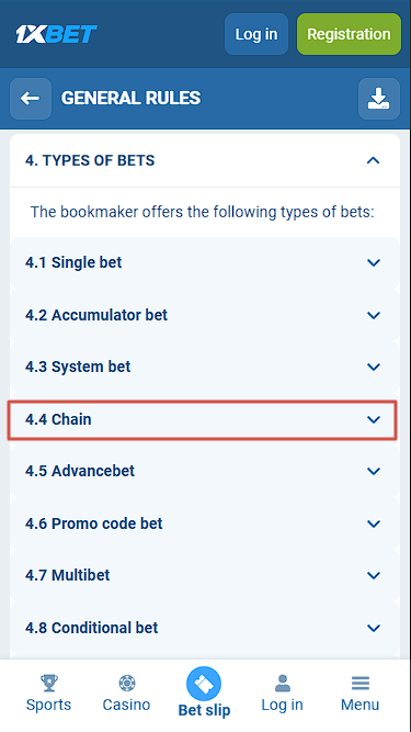1xBet Rules Listing Bet Types