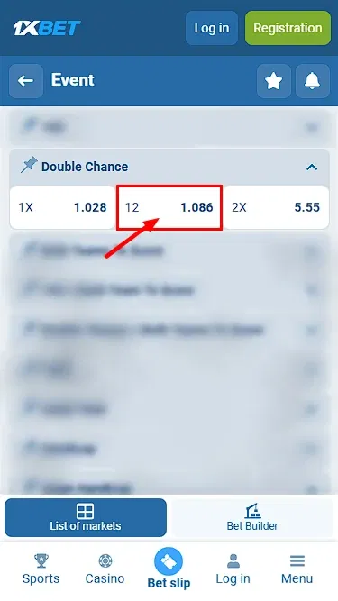 Double Chance betting option “12”