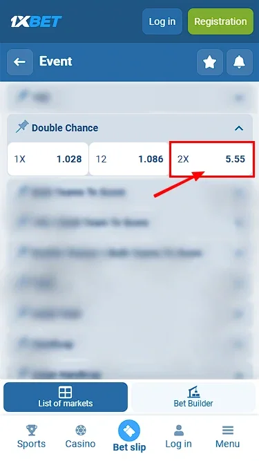 Double Chance betting option “2X”