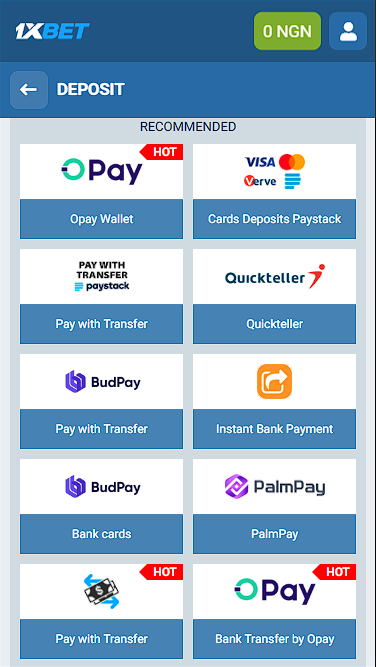 1xBet: Deposit List