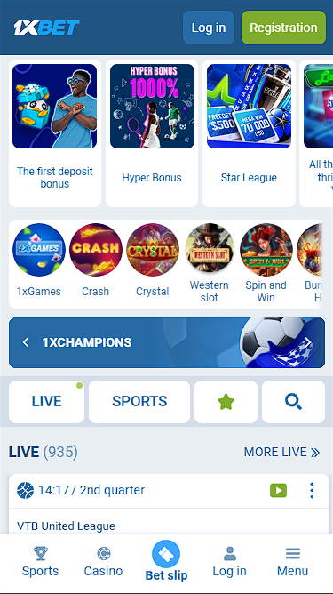 1xBet Mobile App Interface