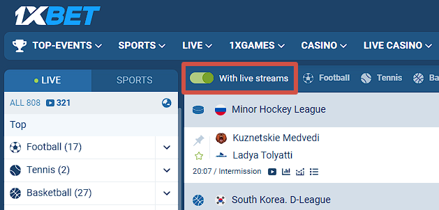 1xBet Desktop Live Sports
