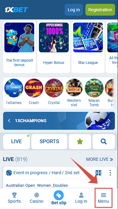 1xBet Mobile Homepage
