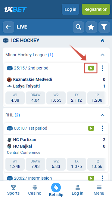 1xBet Mobile Live Button